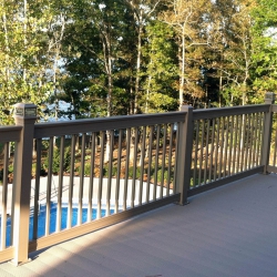 Buckskin Traditional Picket Railing. Buckskin Lockdry aluminum decking.<br> Monitor colors will vary. Request a color sample. T10