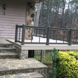 Burnished Slate Traditional Cable Railing. Buckskin Lockdry aluminum decking.<br> Monitor colors will vary. Request a color sample. T11