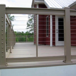 Buckskin Traditional Cable Railing. Buckskin Lockdry aluminum decking.<br> Monitor colors will vary. Request a color sample. T12
