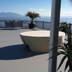 Traditional Picket Railing. Buckskin Lockdry aluminum decking.<br> Monitor colors will vary. Request a color sample. T14
