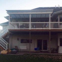 White Traditional Picket Railing. White Coolbreeze Aluminum Pergola.<br> Monitor colors will vary. Request a color sample. T19