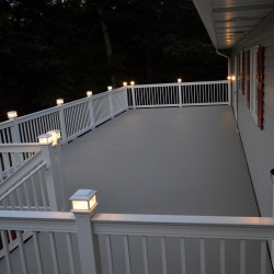 White Traditional Picket Railing. Light Grey Lockdry aluminum decking.<br> Monitor colors will vary. Request a color sample. T6