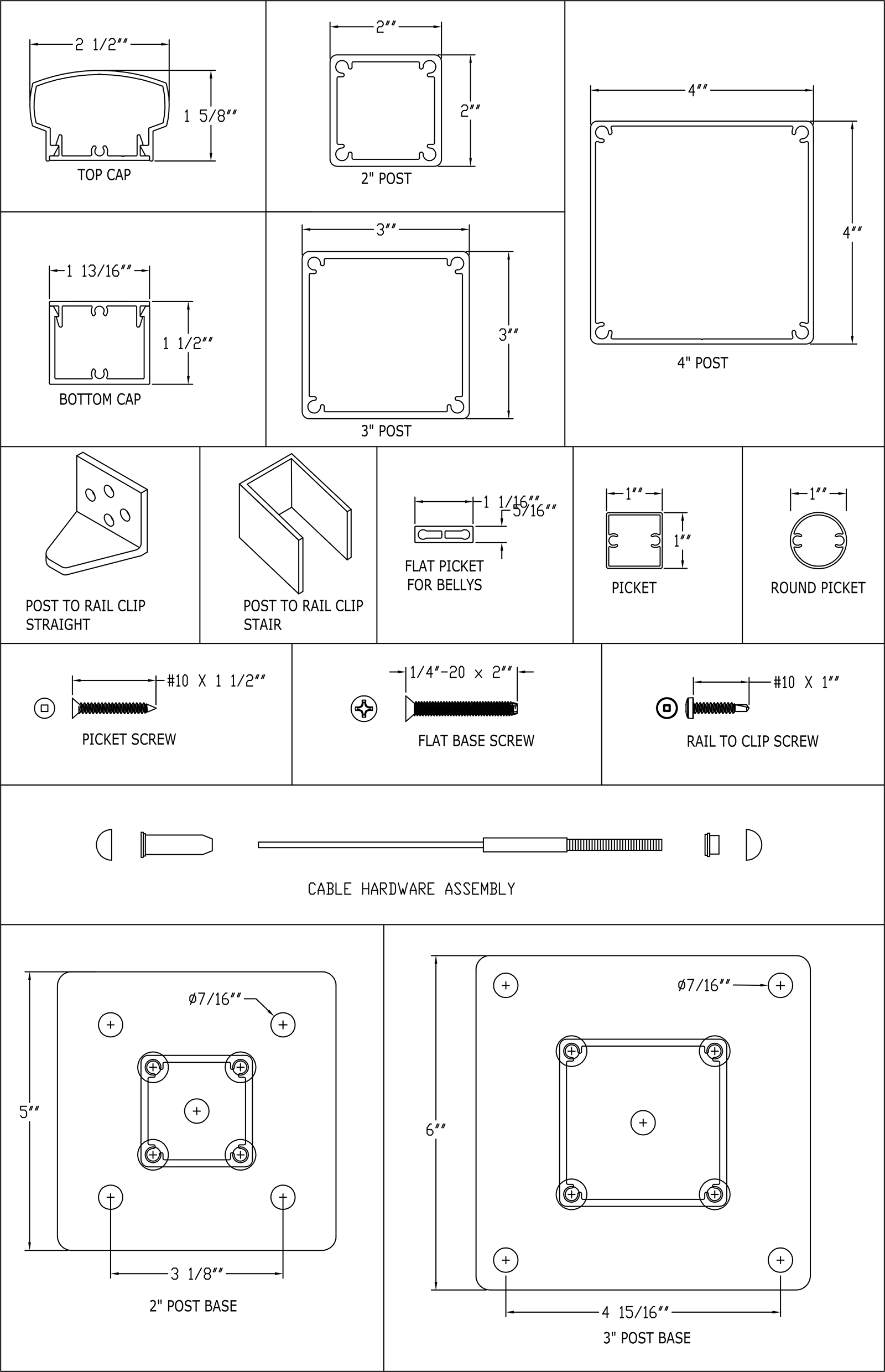 Cable railing profile drawings